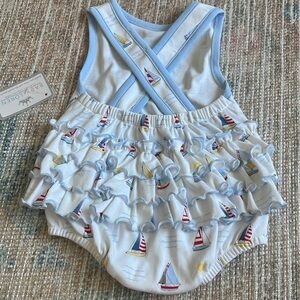 Sailboats and Ruffles criss-cross onesie